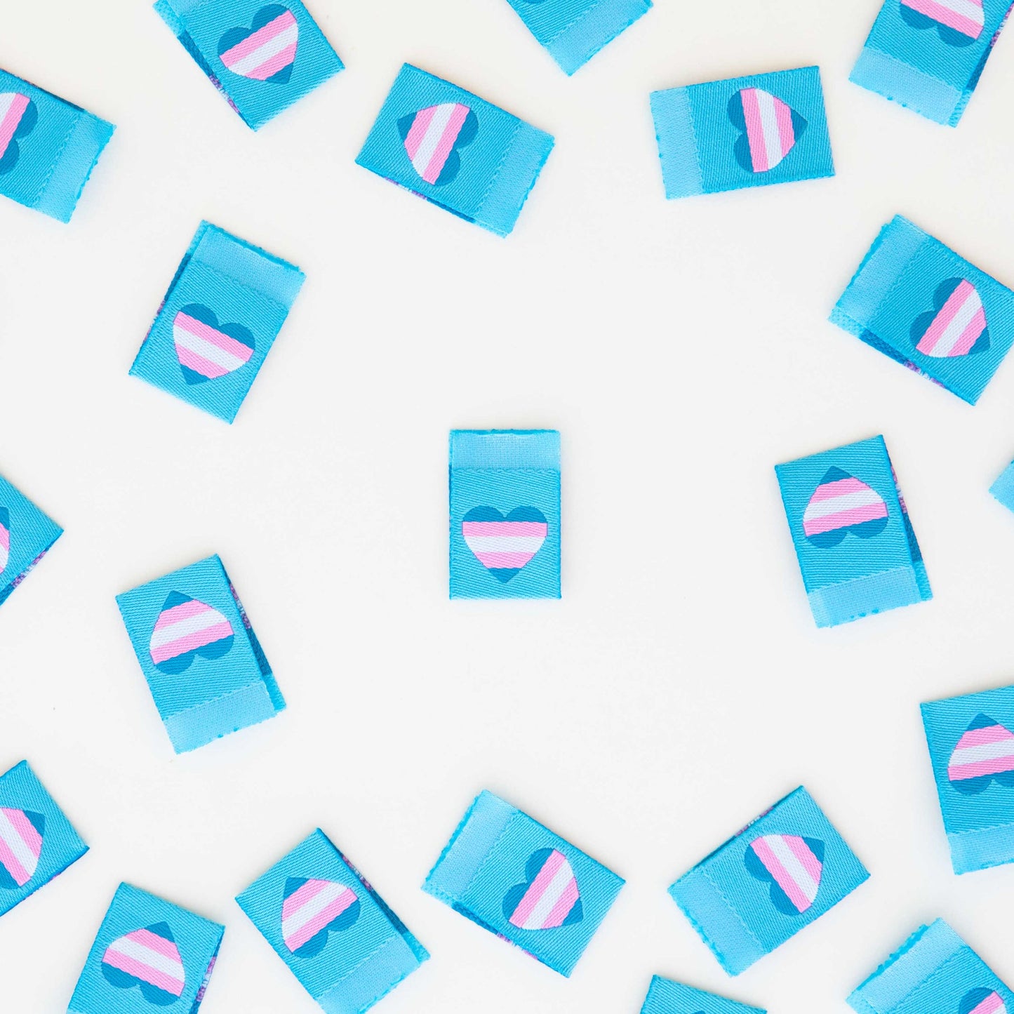 Trans Flag Heart Woven Labels